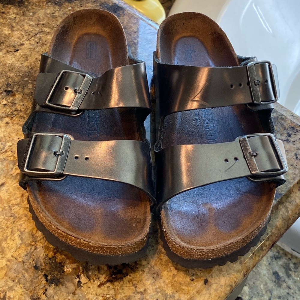 Birkenstock gunmetal color sandals